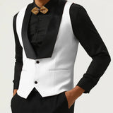 Riolio  Men Vest Pink With Black Lapel Waistcoat For Wedding Birthday Business Banquet Work Set Men Suit Vest