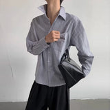 Riolio  Spring Men Blue Striped Long Sleeve Shirts Lapel Casual Minimalism Cardigan Tops Light Luxury Premium Korean Trendy Blouse M-3XL