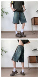 Riolio Mens Loose Fit Summer Denim Shorts Elastic Waist Washed Blue Side Personality Design Casual Comfortable Fashion Trendy Outdoor