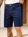 Riolio  Men's vintage dark blue loose straight-leg casual denim shorts for summer with an adjustable waist belt at the back waist