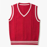 Riolio  Striped White Knitted Sweaters for Men Blue Sleeveless Man Clothes V Neck Vest Red Waistcoat Jumpers Sweat-shirt Cigaret Cotton