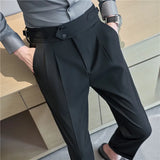 Riolio Fall High Quality Business Casual Draped High-waist Trousers Men Stripes Formal Pants Male Formal Office Social Suit Pants