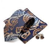 Riolio  New Men's Polyester Tie Pocket Square Cufflink Set Green Wine Red Brown Paisley Flower Necktie Business Party Accessories Gifts