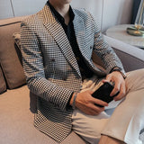 Riolio prom outfits for guys British Style Slim Fit Houndstooth Blazer For Men Fashion Double Breasted Business Office Wedding Dress Suit Jacket