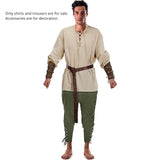 Riolio Japanese street fashion men 2Pcs Men's Medieval Knight Costume Set Renaissance Cosplay Pirate Shirts Ankle Banded Pants For Halloween Cotton Linen Fabric