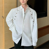 Riolio  Spring Autumn New Fashion Turn-down Collar Long Sleeve Solid Color Blouse Men's Clothing Button Korean Embroidered Flares Shirts