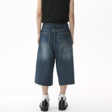 Riolio Korean Style Vintage Men's Jeans Summer Loose Male Wide Leg Knee Length Shorts New Washed Fashion Denim Trouser
