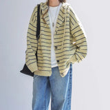 Riolio Korean retro high street striped men and women trendy personality hooded sweater couple hip-hop loose retro Harajuku casual top