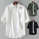 Five-point Mid-sleeve Fashionable Men's Short-sleeved Shirt Seven-point Sleeve Large Size Men's