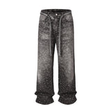 Riolio Full Rhinestone Print Washed Blue Baggy Jeans Mens and Women Ropa Hombre Streetwear Solid Casual Denim Trousers Loose Cargos