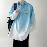 Riolio Men's shirt Gradient Plicated Long Sleeve Shirts Loose Korean Shirt Fashion Casual Oversize Shirt Coat High Quality Clothing