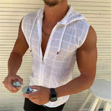 Riolio Sleeveless Tops Men T Shirt Workout Hip Hop Vest Zipper Hoodie Solid Drawstrings T Shirts Summer Vests Loose Camisetas T-shirts