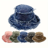 Riolio  Fashion Vintage Distressed Denim Bucket Hat, Wide Brim Outdoor Summer Beach Sun Cap