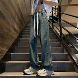 Riolio  New Straight Jeans men Elastic waist Spring New Vintage Casual Baggy Jeans Korean Youth Trousers Classic Wide Leg Denim Pants