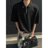 Riolio Mens tshirt Loose Fit Half Zip Polo Collar Solid Color Summer T Shirt New Casual  Sports Comfortable Daily Basic Top