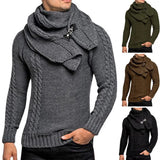 Riolio 2Pcs/Set O-Neck Long Sleeve Twist Ribbed Cuffs Men Sweater Scarf Autumn Winter Solid Color Thickened Warm Sweater Jumper Scarf