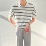 Riolio  Summer Men Clothing Black White Stripes Polo Shirts Korean Male T-shirt Versatile Fashion Casual Lapel Loose Short Sleeves Tops