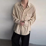 Riolio  Spring Men Casual Long Sleeve Shirts Striped Lapel Cardigan Tops Light Luxury Premium Button-down Japanese Trendy Loose Blouse
