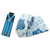 Riolio  Men's High Quality 6.5cm Floral Leaves Cotton Tie Handkerchief Suspender Set Novel Gentleman Artistic Wedding Accessories Gifts