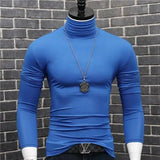 Riolio Luxury Men's Casual Turtleneck T-Shirts Autumn and Winter Tops Slim Collar Full Sleeve Innerwear Undershirt Golf Wear Men Tee