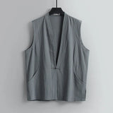 Riolio  Plus Size 6XL-8XL Men's Cotton Linen Vest Traditional Chinese Frog Button Sleeveless Summer Breathable Streetwear Tank Tops