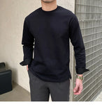 Riolio  New Autumn Fashion Men T-shirt Light Luxury Solid Color Long Sleeve Tops Leisure Streetwear Casual O Neck Basic Shirts M-3XL