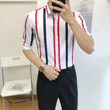 Riolio  Men's Fashion Striped Slim Fit Lightweight Shirt Three Quarter Sleeve Summer New Trendy Design Versatile Casual Wear
