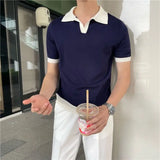 Riolio Summer Lapel Breathable Short Sleeve Temperament Men's Clothing Slim Korean Version Solid Color Trend Knitted POLO Shirt