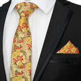 Riolio  Newest Tie Set 8CM Mens Necktie Handkerchief Neck Ties Sets For Man Yellow Color Plaids Stripes Jacquard Cravat Business Party