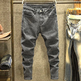 Riolio  Spring and Autumn New Classic Fashion Retro Striped Small Foot Pants Men's Casual Slim Comfortable High-Quality Jeans 28-36