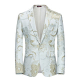 Riolio Fashion New Men's Casual Boutique Business Wedding Host Slim Bronzing Suit Flower Jacket Dress Blazers Coat