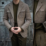 Riolio Vintage Business Men Suits Slim Fit Tweed Herringbone Tuxedo Groom Suits For Men Wedding Notch Lapel Jacket Male Blazer