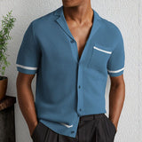 Riolio  Summer New Trend Men Fashion Polo Shirt Light Luxury Hollow Out Knitted T-shirt American Style Casual Short Sleeve Cardigan Tops
