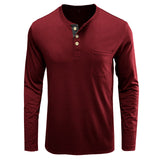 New Spring Summer Henley T shirts Men Long Sleeve Basic Breathable Men's Tops Tee Fashion Solid Cotton T Shirt For Men