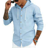 Riolio  Men's Striped Hooded Shirt Long Sleeve Button Down Casual Linen Blend Hoodie Shirt for Daily Wear