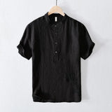 Riolio Cotton Linen Men's T-irt Summer Vintage Flax ort Sve Stand Collar White  irt Linen irt Breathable Lightweight ...