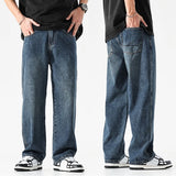 Riolio Baggy Jeans Men Wide Leg Pants Dark Blue Denim Pants Straight Cut Oversize Pants Korean Style Trousers For Men Clothing