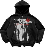 Riolio Y2K Long Sleeve Letter Hoodies Harajuku High Street Hooded Sweatshirts Streetwear Hip Hop Gothic Zip Up Loose Jacket Coats