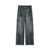 Riolio  Men Workwear Cargo Jeans New Multi Pocket Loose Straight Leg Baggy Streetwear Denim Pants Urban Casual Trousers 2025 Autumn