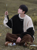 Riolio Knitted Sweater Men Pullover Oversize Sweaters Male Winter Harajuku Casual Streetwear Patchwork Autumn Hip Hop Spliced