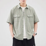 Riolio  Summer New Men Retro Casual Striped Short-sleeved Shirt Simple Versatile Lapel Fresh Cardigan