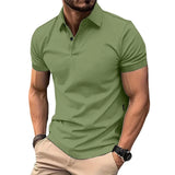 Riolio  Summer Men's Solid Color Polo Shirt Short Sleeve Turn Down Collar Smart Casual Polos Men Streetwear Sports Jogging Tees Tops Man