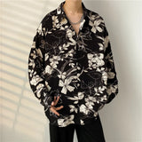 Riolio Spring Black Long-sleeved Shirt Men Fashion Society Mens Dress Shirt Korean Loose Casual Flower Shirt Mens Print Shirt M-3XL