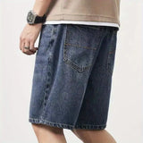 Riolio  Cowboy Shorts Men Summer Loose Pocket Straight Cylinder Trend Casual Middle Pants Washing Nostalgia Versatile Quarter Pants