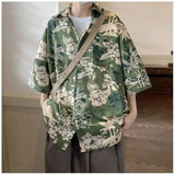 Riolio Summer New Retro Printed Shirt American Men and Women Trendy Hip Hop Personalized Vacation Casual Short Sleeve Top y2k