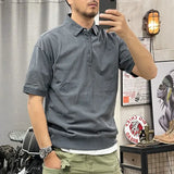 Riolio  American Retro Solid Color Summer Short-sleeved Polo Shirt Lapel T-shirt Men Pure Cotton Half-sleeved Top