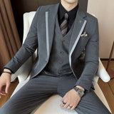 Riolio  Men's Tailored Three-Piece Suit Casual Contrast Color Business Formal Korean Style Wedding Dress Suit Set Fashionable Clothing