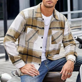 Riolio winter fits men Men Vintage Shirt Jacket Men's Plaid Print Shirt Coat Casual Button Down Jacket with Long Sleeve Fleece Shacket for Autumn