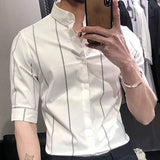 Riolio  Autumn Thin Fashion Trend Stripe Slim Fit Non Ironing Medium Sleeve Vertical Collar Versatile Style Business Men's Shirt