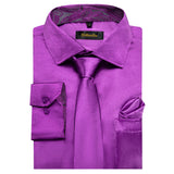 Riolio Men's Purple Satin Luxury Dress Shirts Silk Smooth Soild Wedding Party Social Tuxedo Prom Shirt Long Sleeve Top Casual Men Cloth